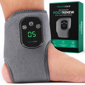 FootRenew Triple Method Massager – The Official - Electric Foot and Ankle Massager Heated Wrap with 3 Vibration Modes and 5 Heat Levels - Cordless Portable Design (1-pc FootRenew, 1, Count)