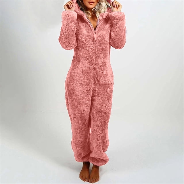 Combinaison pour Femmes à Manches Longues à Capuche Pyjama Combinaison Décontractée d'Hiver Chaude Combinaison de Nuit Combinaison à Manches Longues en Liquidation