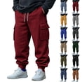 thumbnail image 1 of Yuyuzo Mens Cargo Sweatpants Causal Drawstring Workout Joggers Fleece Solid Color Athletic Pants with Pockets, 1 of 7
