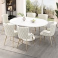 thumbnail image 3 of Noble House 5-Piece Dining Set, White Extendable Round Table for 4–6 with 4 Velvet Chairs, Gold Metal Legs, Beige, 3 of 9