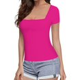 thumbnail image 4 of TSADFHJI Hauts Scintillants pour Femmes Manches Longues T-Shirts à Manches Courtes pour Femmes Manches Longues Col Carré T-Shirts Hauts Tees m Rouge, 4 of 6