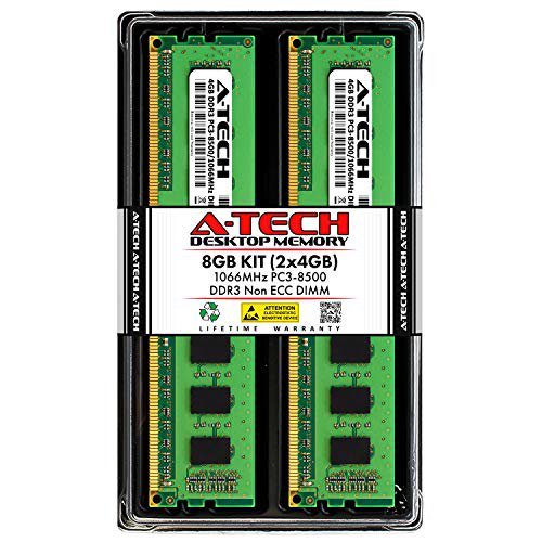 A-Tech 8GB (2 x 4GB) DDR3 1066MHz PC3-8500 Desktop RAM Kit | Non-ECC Unbuffered DIMM 1.5V 240-Pin Memory Upgrade Modules