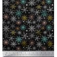 thumbnail image 1 of Soimoi Black Modal Satin Fabric Snow Flakes Floral Print Sewing Fabric Yard 42 Inch Wide, 1 of 5
