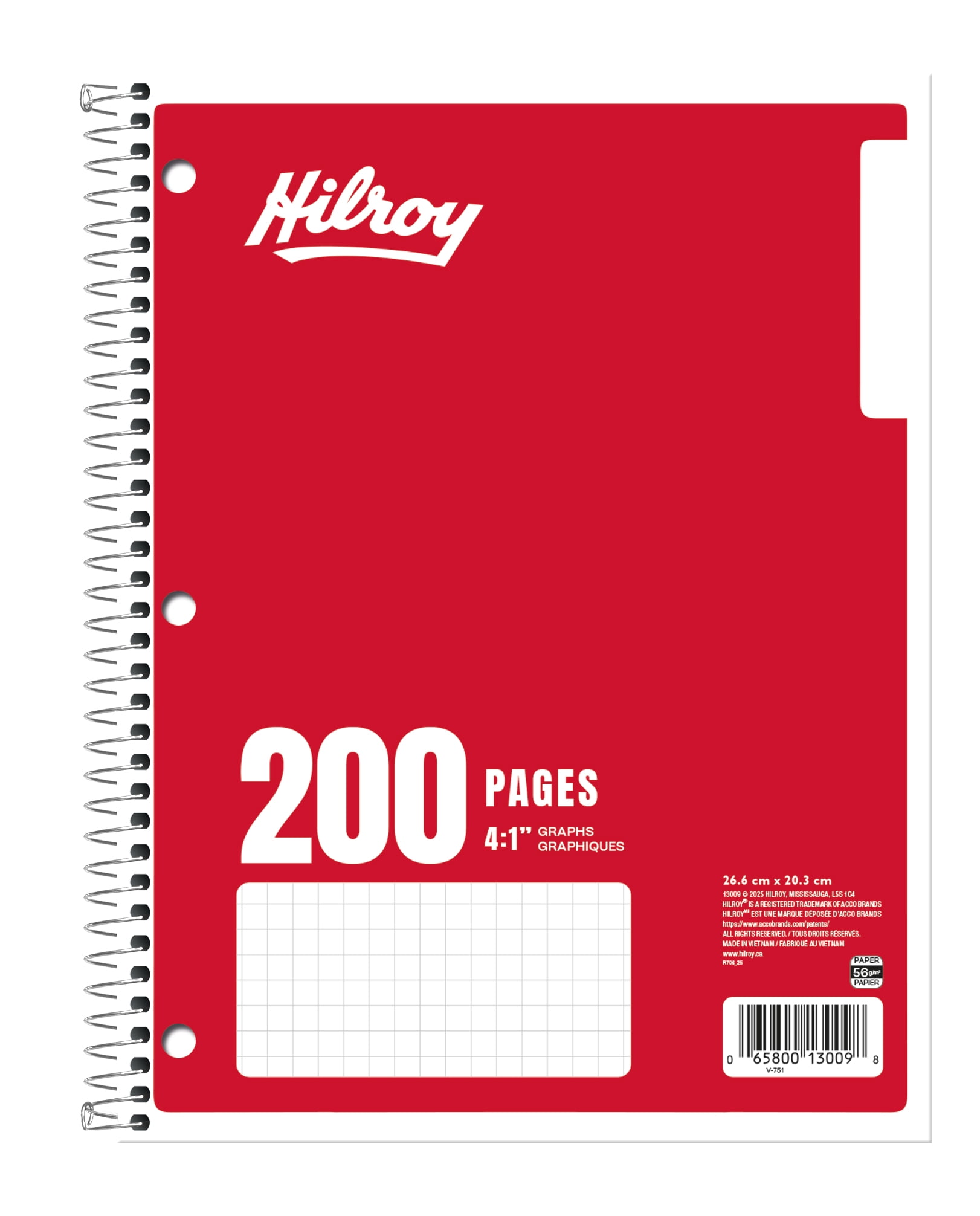 Hilroy® Quad 4-1" 200pg Notebook, Red