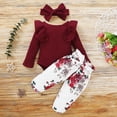 thumbnail image 3 of Yuyuzo Baby Girl Clothes Infant Newborn Ruffle Outfit 2 Piece Fall Winter Spring Ribbed Knit Tops Pants Set Cute Headband, 3 of 7