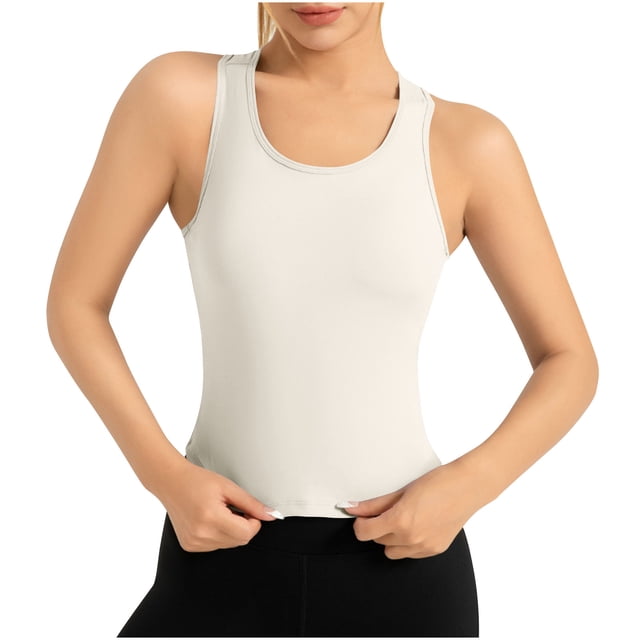 Plebaso Womens Short Sleeve Workout Yoga Tank Tops Racerback Sleeveless Stretch Shirts Activewear for Women