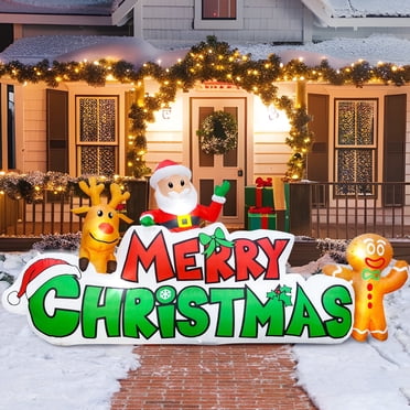 Joyfy 9.5 FT Christmas Inflatables Merry Christmas Sign with Santa Outdoor Decorations,Christmas Blow Ups Yard with Built-in LEDs for Holiday Party Garden Lawn Decor