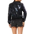 thumbnail image 3 of INSPIRE CHIC Women's Sequin Jacket Zipper Closure Hidden Pockets Bomber Jacket M Black Rainbow, 3 of 7