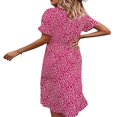 thumbnail image 4 of Femmes Bouton vers le Bas Midi Robe à Manches Courtes Imprimé Floral Ceinture en Vrac Robe Chemise Jaune M, 4 of 8