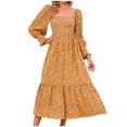 thumbnail image 1 of RKSTN Robe Maxi à Manches Longues pour Femmes, Encolure Carrée, Décontractée, Boutonnée, Bohème, Imprimé Floral, Automne, Longues Robes, 1 of 7