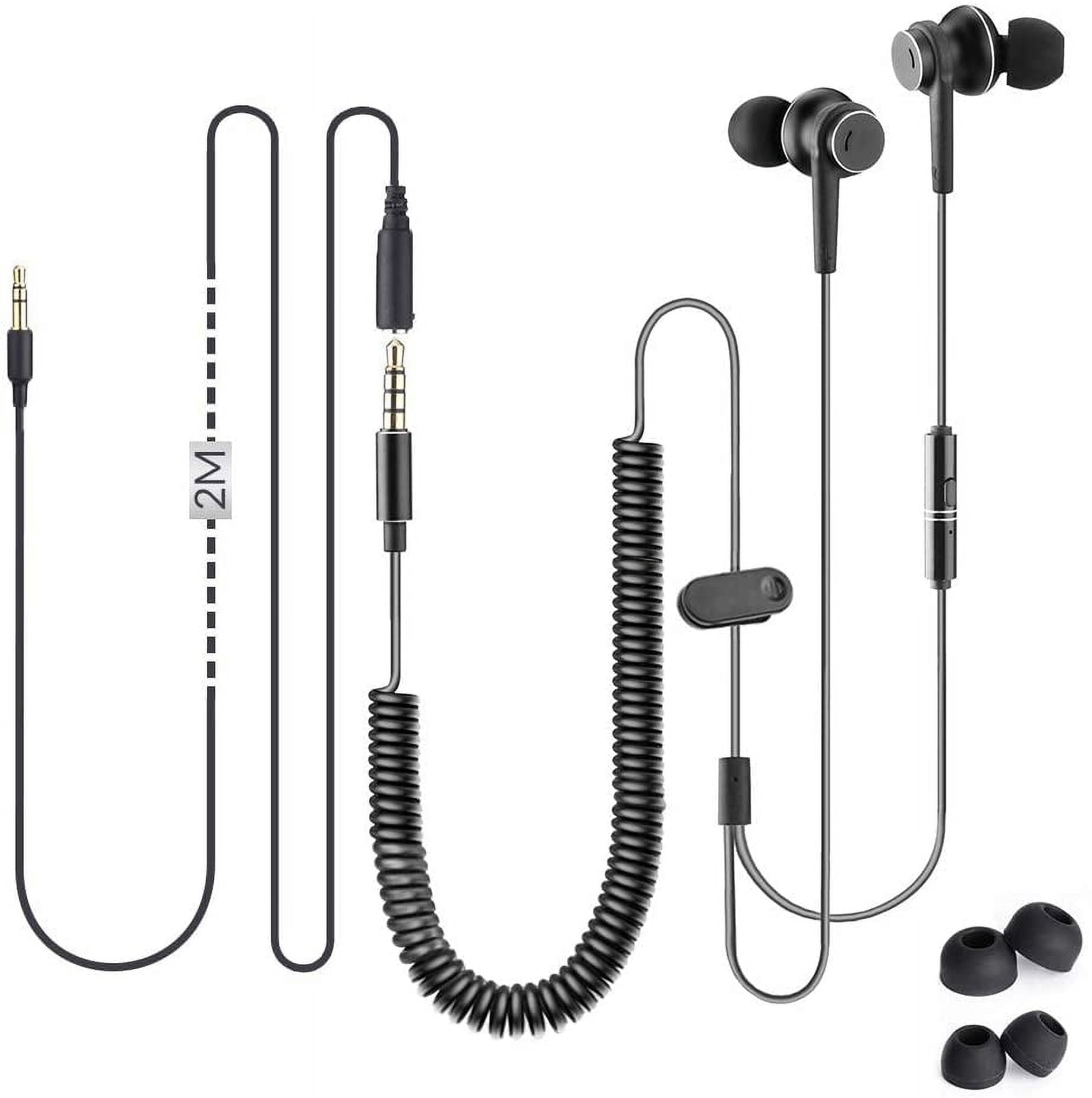 Avantree Long Cord Headphones for TV PC, 12ft / 3.5mm Extension Cable Earbuds Earphones, 3.5mm Audio Output, Metal Stereo In-ear Wired Bass Headset with Spring Coil Wire - HF027
