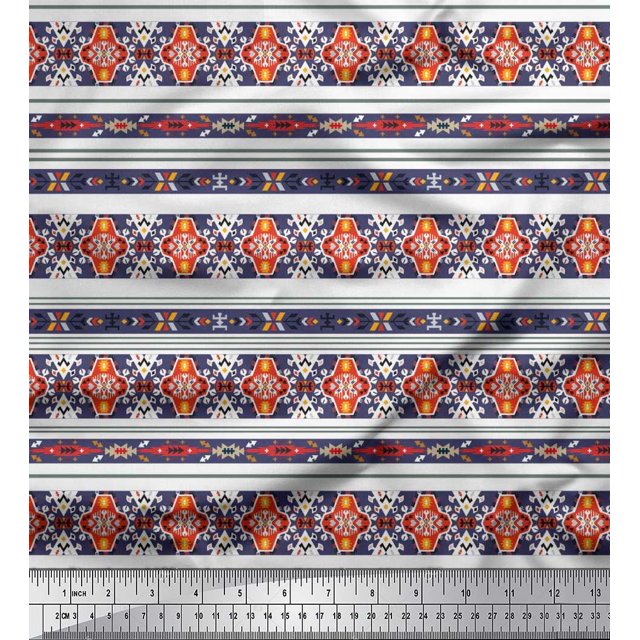 Soimoi Poly Georgette Fabric Ikat Southwestern Printed Craft Fabric by The Yard 52 Inch Wide
