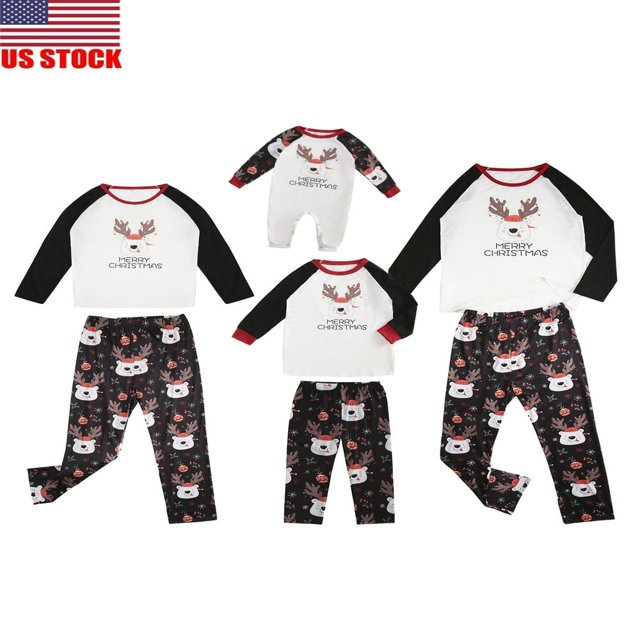 Matching Family Christmas Pajamas Sets Cartoon Print Pjs for Couples Adult Kid Baby