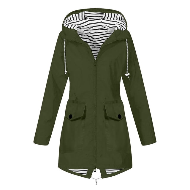 Penkiiy Manteau de Pluie pour Femme avec Capuche Imperméable Léger Trench de Pluie Compressible Coupe-Vent de Randonnée Imperméable Manteau d'Extérieur 3TG Vert Armée