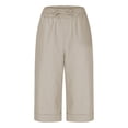 thumbnail image 5 of Summer Clearance 2025! Womens Plus Size Pants,Women Solid Color High Waisted Elastic Drawstring With Pocket Cotton And Linen Five Quarter Pants, 5 of 5