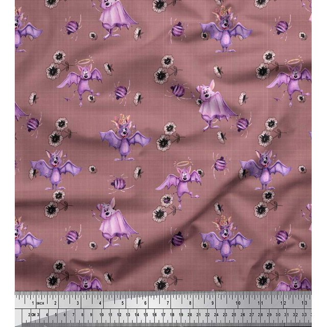 Soimoi Polyester Crepe Fabric Check,Spider & Bat Kids Decor Fabric Printed Yard 42 Inch Wide