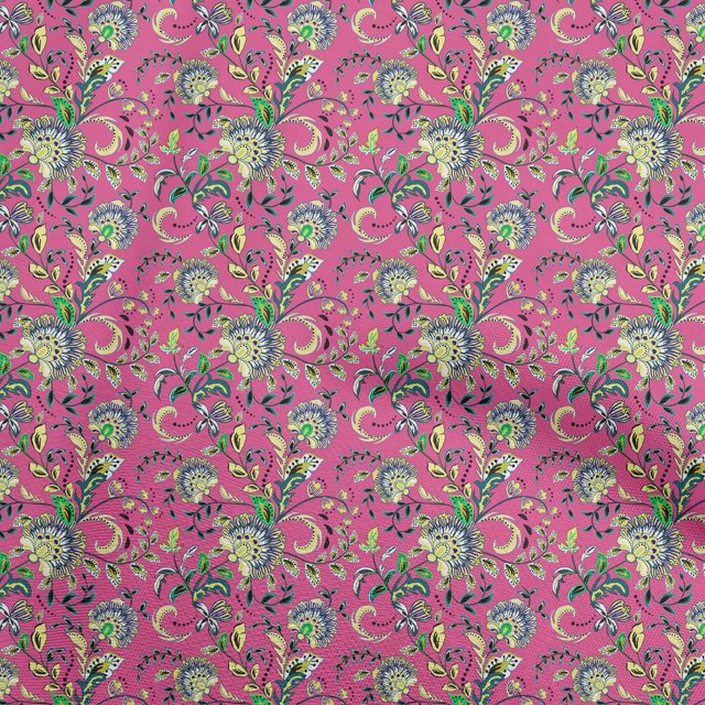 oneOone Silk Tabby Fuschia Pink Fabric Asian Japanese Floral Fabric For Sewing Printed Craft Fabric By The Yard 42 Inch Wide