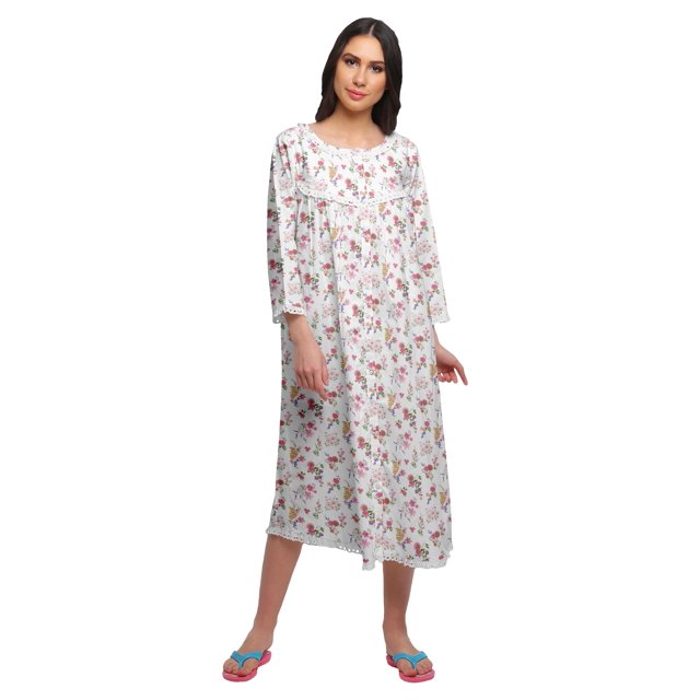 Moomaya Chemise de Nuit Boutonnée en Coton Imprimé pour Femmes, Robe de Nuit d'Allaitement