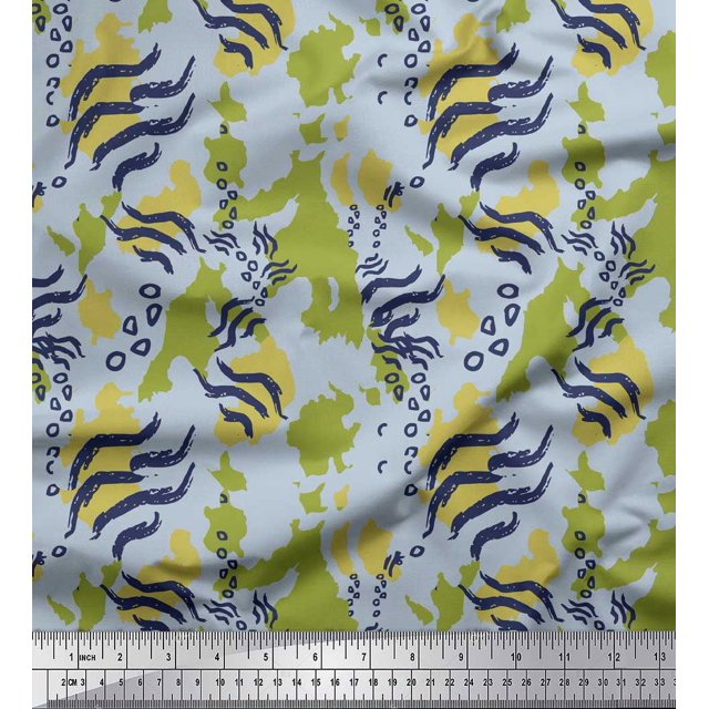 Soimoi Green Poly Georgette Fabric Leopard & Wild Animal Skin Print Fabric by The Yard 42 Inch Wide