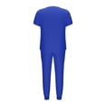 thumbnail image 4 of Yanlir Womens Button Down Solid Color Short Sleeve V Neck Blouse and Foot Binding Pants Set Fashion Two Piece Outfit(Blue,S), 4 of 6