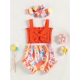 thumbnail image 2 of xiaxaixu Infant Baby Girls Clothes Set Solid Color Ribbed Bowknot Sling Tank Tops Floral Print Shorts Headband 3Pcs Set, 2 of 8