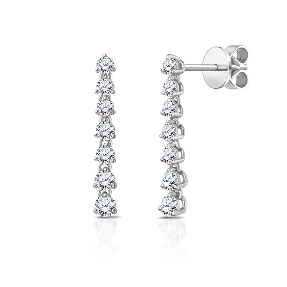 JeenMata Boucles d'Oreilles Pendantes Linéaires en Diamant de Laboratoire Taille Ronde 1 Carat - Boucles d'Oreilles Pendantes Classiques en Placage Or Blanc 18K pour Femmes