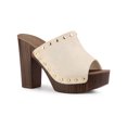thumbnail image 1 of BLISSFUL STEP Women's Shoes Platform Chunky Heels Open Toe Rivet Faux Suede Slides Sandals Beige 9.5, 1 of 7