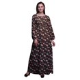 thumbnail image 1 of Bimba Moss Georgette Leaves & Ranunculus Floral Printed Womens Long Sleeve MaxiDressElastic Waist Gown-Large, 1 of 5
