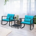 thumbnail image 4 of Costway 3PCS Patio Rattan Furniture Set Rocking Chairs Cushioned Conversation Set Blue, 4 of 10