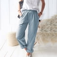 thumbnail image 1 of Mikilon Women Casual Solid Color Pockets Elastic Waist Comfortable Straight Pants, 1 of 5