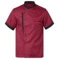 thumbnail image 3 of TiaoBug Unisex Short Sleeve /Long Sleeve Chef Coat Jacket with Hat Lightweight Button Restaurant Kitchen Chef Top Uniform Burgundy L, 3 of 7
