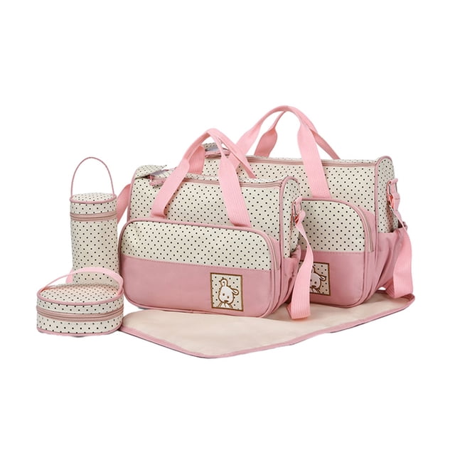 Waterproof Diaper Bag Set Durable And Stylish For Maternity Mummy Cart Trolley Nappy Bag pink