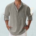 thumbnail image 2 of Kcodviy Mens Spring Summer Loose Large N Stand Solid Color Pocket Button Bodysuit Long Sleeve Pullover Shirt, 2 of 7