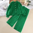 thumbnail image 2 of vdgthytj Toddler Boy Girl Fall Spring Clothes Kids Long Sleeve Button down Shirt and Wide Leg Pants 2PCS Lounge Outfit, 2 of 9