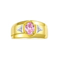 thumbnail image 1 of RYLOS Men's Rings 14K Yellow Gold Classic 7X5MM Oval Gemstone & Diamond Ring Pink Ice October Birthstone Rings For Men, Gold Rings Size 8, 1 of 7