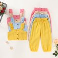 thumbnail image 2 of Toddler Baby Girl Solid Color Ruffle Sleeveless Button Down Halter Tank Crop Tops and Pants Outfits Yellow 1-2 Years, 2 of 6