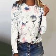 thumbnail image 2 of Femmes Manches Longues T-Shirts Col Rond Imprimé Floral Tunique Tops Doux Casual Coupe Ample Chemisier, 2 of 4