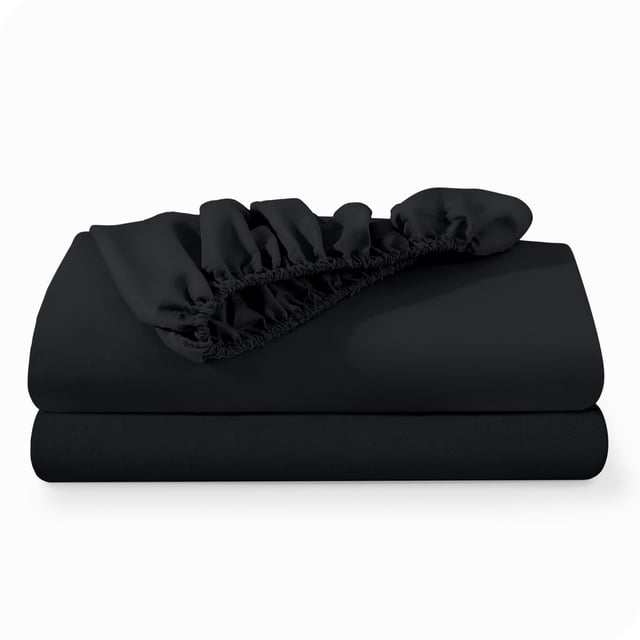 Bare Home 2-Pack Fitted Sheets - Premium 1800 Collection - Ultra-soft - Deep Pocket - Twin, Black