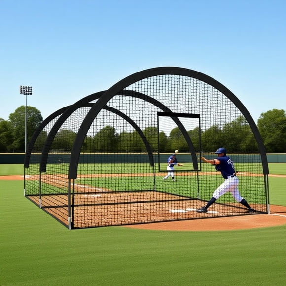 BeesClover 32x12x8 FT Baseball Batting Cage, Large Practice Net with Frame, Pitching Machine Hole, Zipper Door, Portable Softball Golf Net for Backyard, Indoor & Outdoor Training