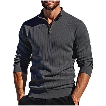 Yusimy Chandail à Enfiler pour Homme Chandail en Tricot Chandail à Manches Longues Couleur Unie Bouton Col Empilé Élastique Style Décontracté Intemporel