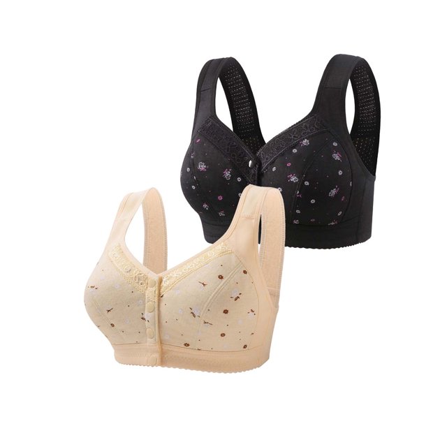 Bigersell Front Closure Bras 2pcs Wire-Free Bra Style R-85 Breathable Support Bras Pack R-85-khaki