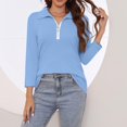 thumbnail image 4 of MeetoTime Chemises à Fermeture Éclair 1/4 pour Femmes Blouses Décontractées à Col Manches 3/4 Tuniques Tops Pull, 4 of 7