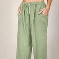 thumbnail image 3 of WEIYLL Womens Pants Linen Elastic High Waist Drawstring Wide Leg Yoga Green Pant size XXL, 3 of 8