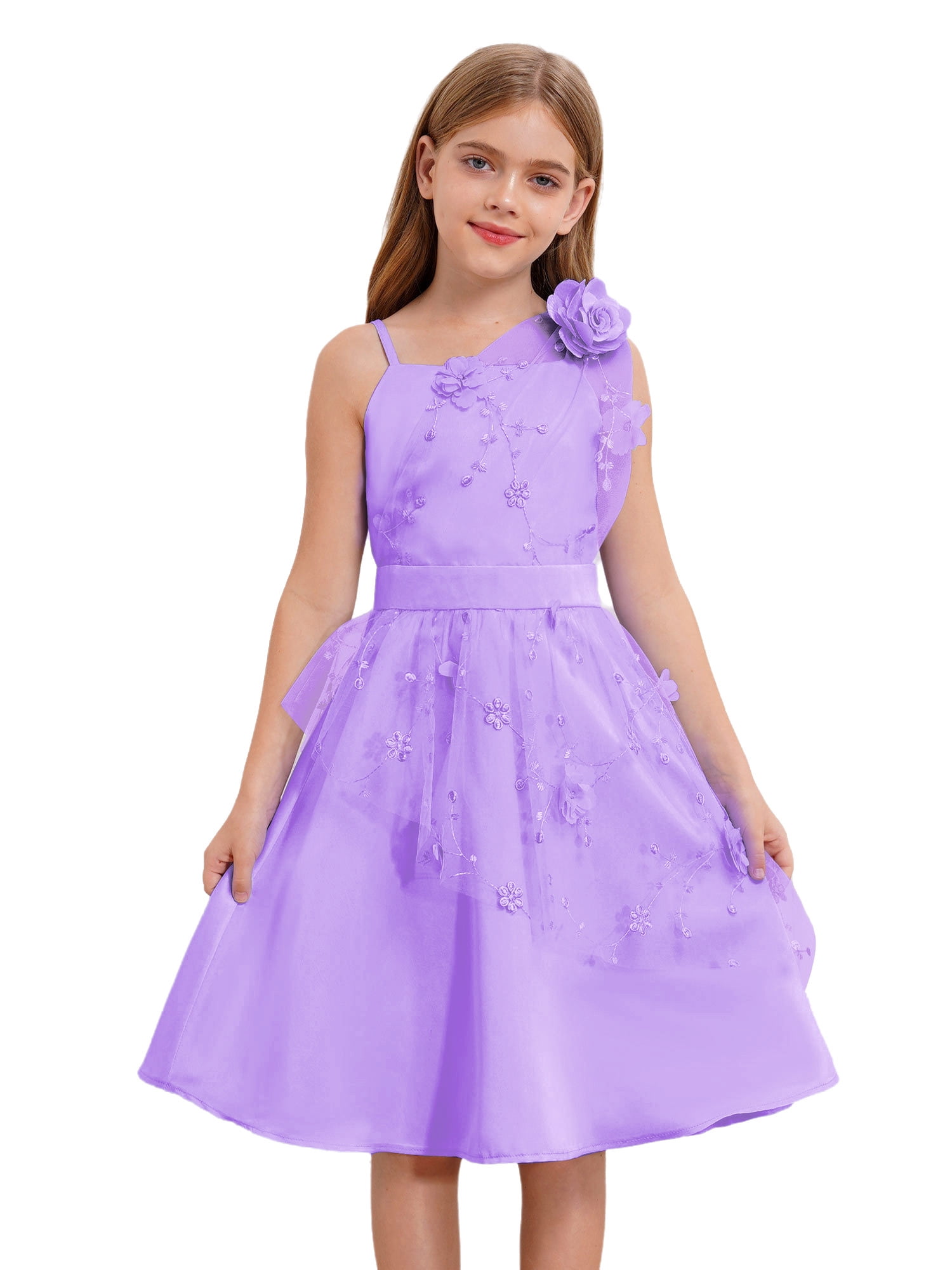 Jhaoyu Robe de Demoiselle d'Honneur pour Enfants, Satin Brodé, Concours, Bal, Fête Formelle, Tulle, Tutu, Robe de Bal, Violet, 10