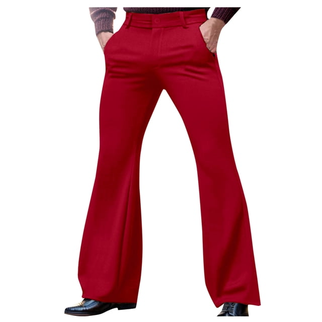 Xuniizn Mens Dress Pants, Solid Color Zipper Button Stretch Flared Pants with Pockets, Business Fashion Comfortable Formal Suit Trousers