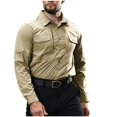 thumbnail image 4 of Men's Fashion Casual Solid Color Buttons Pockets Long Sleeve Turndown Collar Blouse RXIRUCGD Kaki, Taille: S, 4 of 6