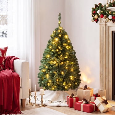 Gymax 4' Pre-Lit Artificial Christmas Tree Premium Hinged w/ 100 LED Lights & Stand