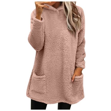 Timegard Womens Hoodies Fall Winter Fleece Sweatshirts Pullover Loose Warm Mid Long Tops with Pockets