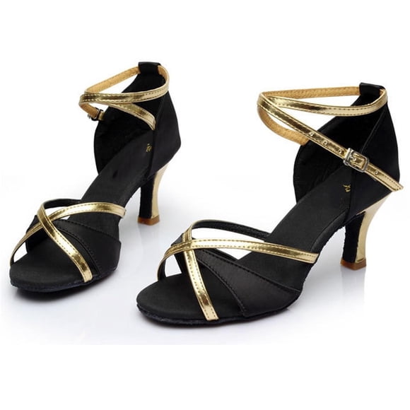 EQWLJWE Heels For Women Latin Dance Open Toe Shoes Mid-Heels Satin Shoes Party Tango Dance Buckle Strap Shoes