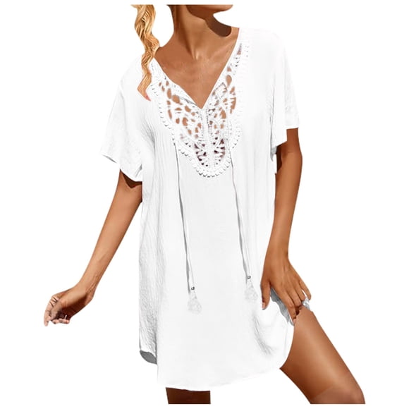 Womens Swimsuit Coverup Lace Crochet V Neck Bathing Suit Cover Up Dress Beach Cover Ups For Swimwear Swimwears Cover-Ups Xxl